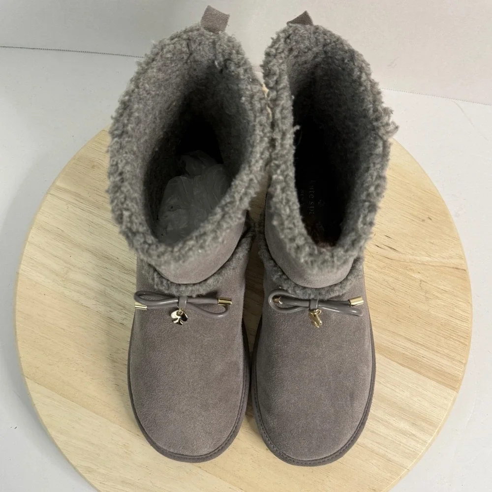 KATE SPADE Women's Boots Marie Faux Shearling Suede Leather Pull-On Shoes Size 9
